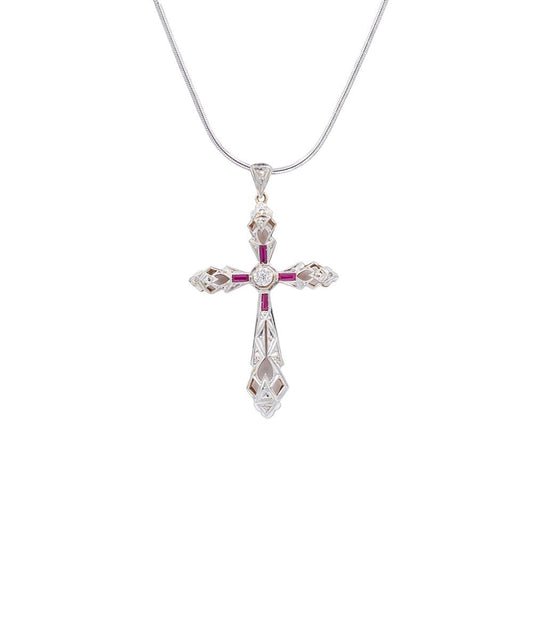 Cruz Art Decó con diamantes y rubís - Riviere Joyeros