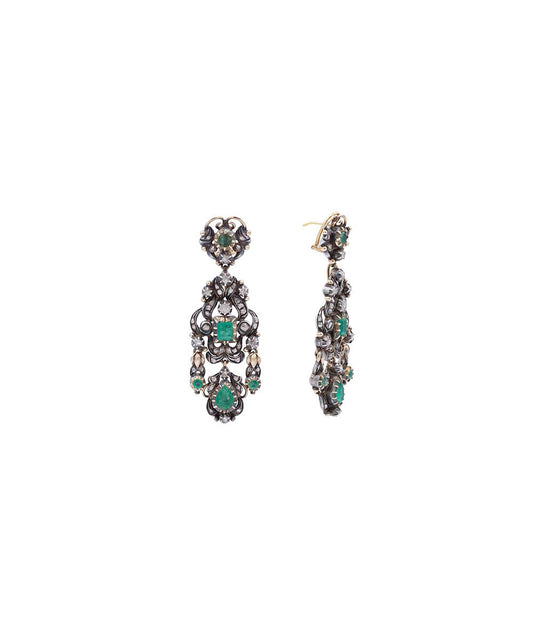 Pendientes antiguos de esmeraldas y diamantes - Riviere Joyeros